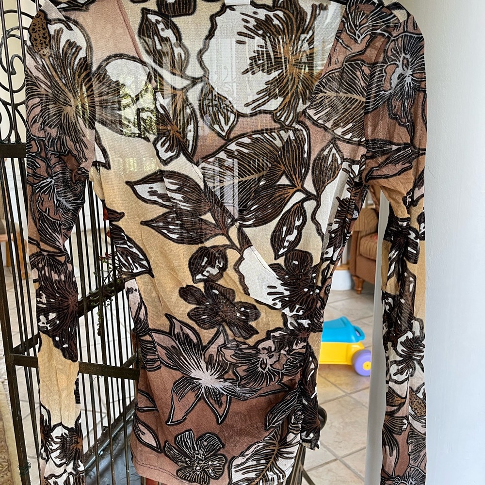 Vintage Caché wrap mesh blouse Top